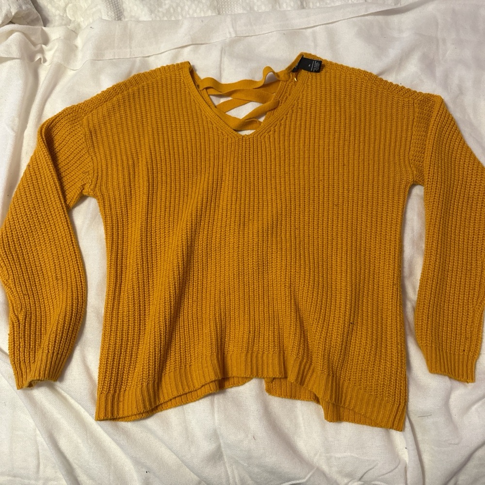 Yellow sweater! With crisscross open back!